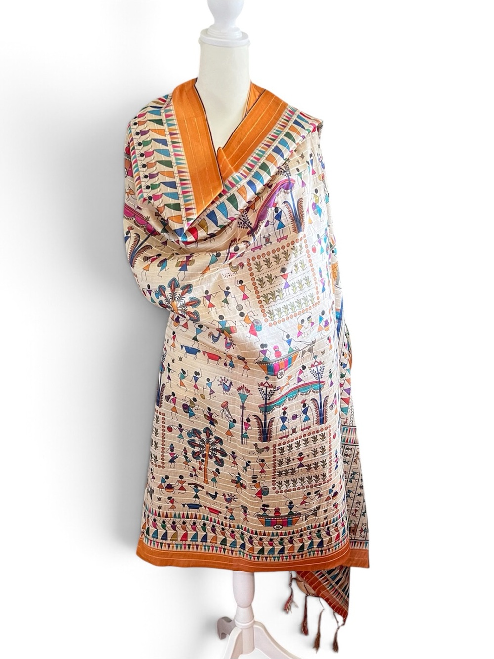 Traditional Folk Art Printed Dupatta – Mustard Yellow & Multicolor